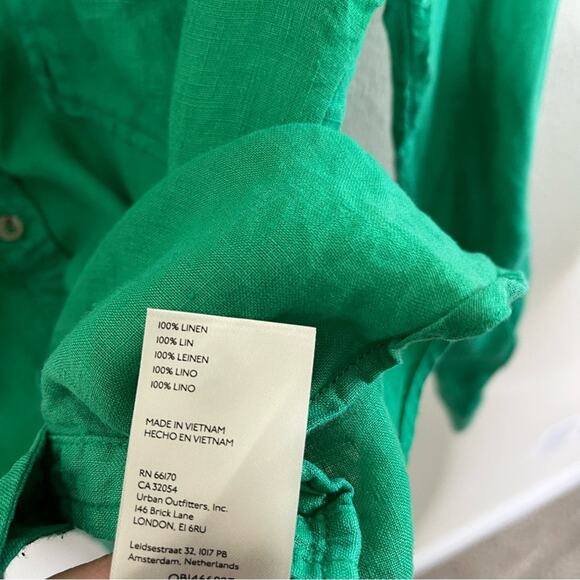 Anthropologie Maeve Linen Buttondown Kelley Green Patch Picket Womens Size S - Picture 8 of 9